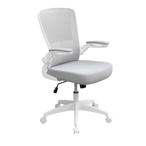BOSS Office Products Durable Gray Fabric, Seat Adjustable Height Ergonomic Deluxe Task Chair in Gray/White with Flip Up Padded Arms