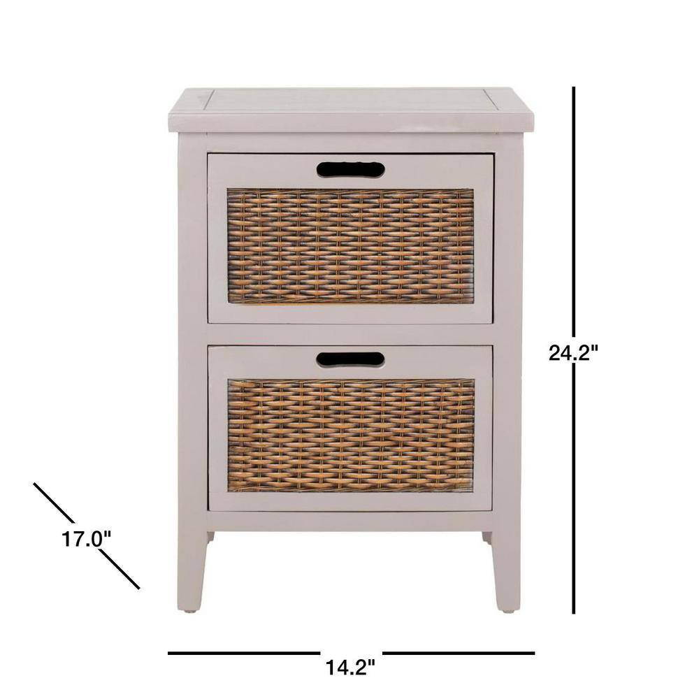 Gray Rectangular Wood End Table with Storage Drawers