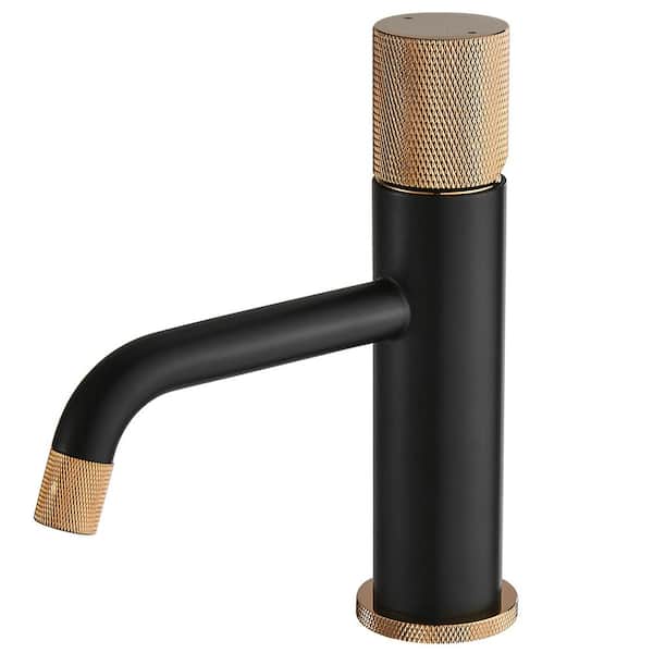 Boyel Living Single Hole Single-Handle Bathroom Faucet with Water Supply Lines in Matte Black and Rose Gold