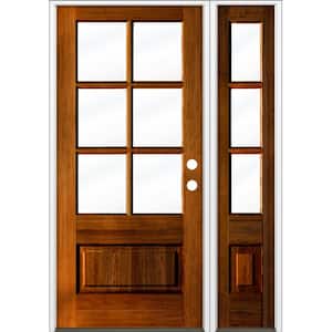 50 in. x 80 in. Farmhouse 3/4 LiteRed Chestnut Stain Left-Hand/Inswing Douglas Fir Prehung Front Door Right Sidelite