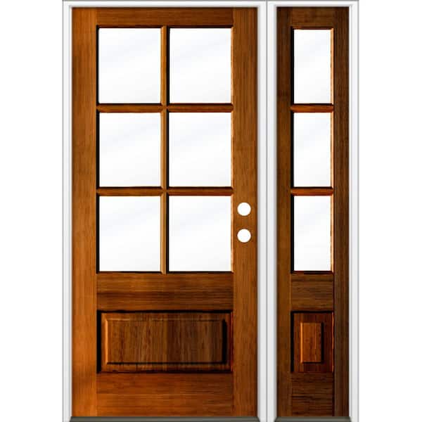 50 in. x 80 in. Farmhouse 3/4 Lite Clear Glass Red Chestnut Stain Left-Hand/Inswing Hemlock Prehung Front Door w/ RSL