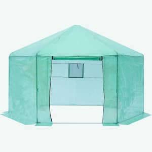 13.4 ft. x 13.4 ft. x 8.8 ft. Greenhouse PE Cover and Metal Construction Walk-In Greenhouse with Doors