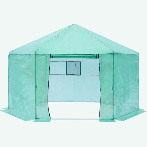 Zeus & Ruta 13.4 ft. x 13.4 ft. x 8.8 ft. Greenhouse PE Cover and Metal Construction Walk-In Greenhouse with Doors
