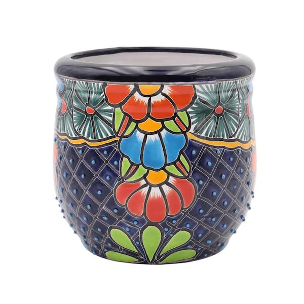 Ravenna Pottery Talavera 9 in. Blue Ceramic Decorative Planter
