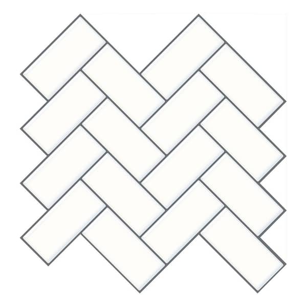 Thicker Herringbone Mono White 12 in. x 12 in. PVC Peel and Stick Tile (7.6 sq. ft./10)