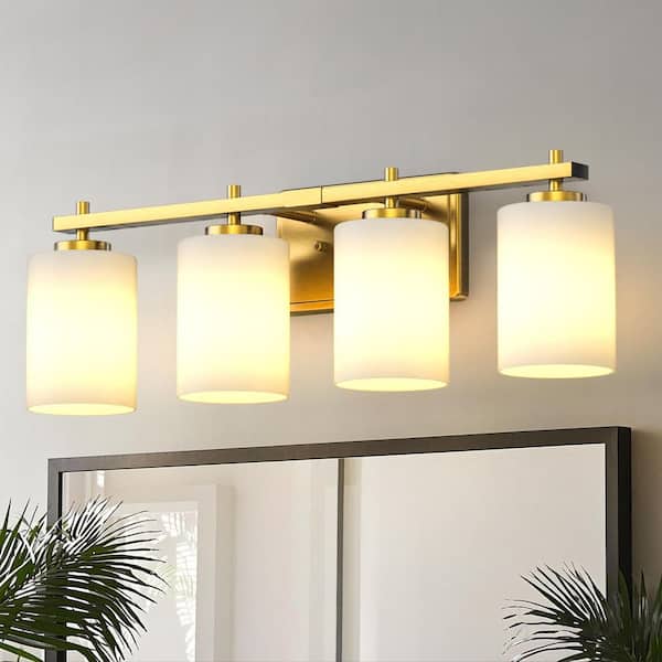 24 in. 4-Light Bathroom Vanity Light with Frosted Glass and Gold Iron Frame
