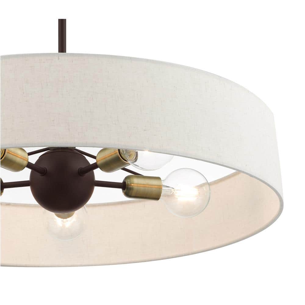 Venlo Bronze Drum Pendant with Oatmeal Fabric Shade - 5 Light