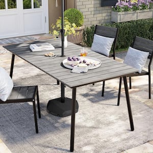 Gray Rectangular Aluminum Outdoor Patio Dining Table with Wood-Like Tabletop