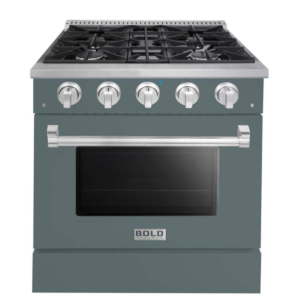 30 in. 4-Sealed Burners All Gas Range with NG Gas Stove and Gas Oven, GR RAL 7031 with Bold Chrome Trim -  Hallman, HBRG30CMGR