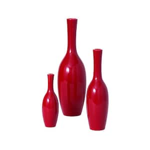 Red Ceramic Vase - Set of 3