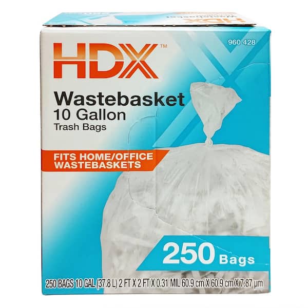HDX 10 Gallon High Density Waste Basket Trash Bags (250-Count