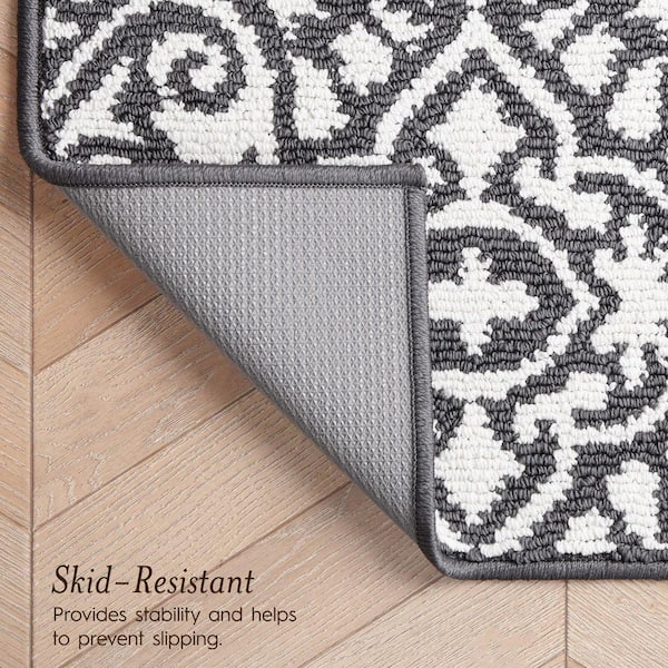 Laura Ashley Washable Skid-Resistant Dark Grey/Ivory 2 ft. x 4 ft