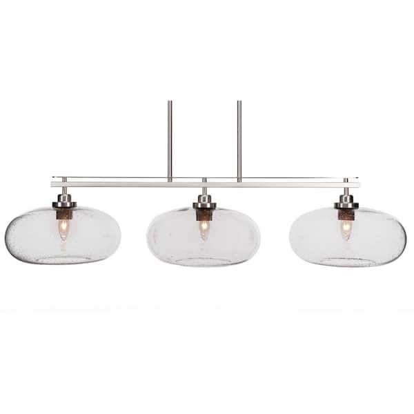 Unbranded Monroe 3-Light Brushed Nickel, Billiard Light, Any room with 13 in. Clear Bubble Glass Shades no bulbs included
