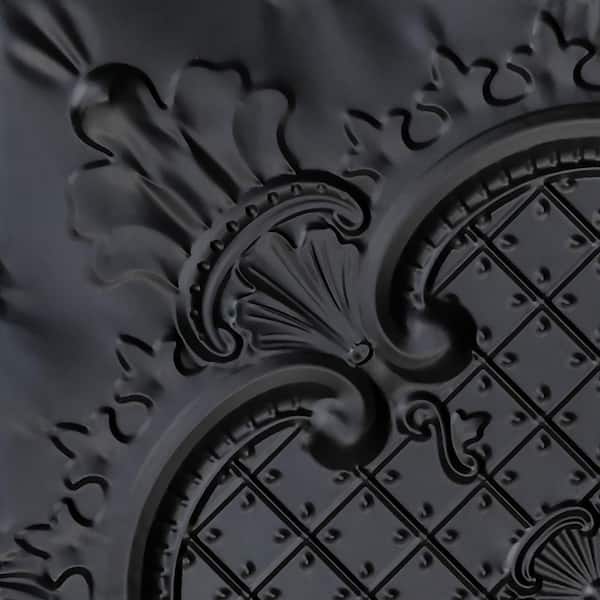 FROM PLAIN TO BEAUTIFUL IN HOURS Take Home Sample - Majestic Satin Black 1 ft. x 1 ft. Decorative Tin Style Lay-in Ceiling Tile (1 sq. ft./case)