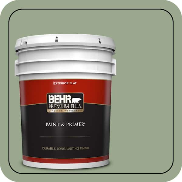 BEHR PREMIUM PLUS 5 gal. #PPU11-05 Pesto Green Flat Exterior Paint & Primer