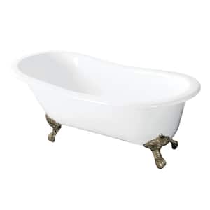 54 in. Cast Iron Slipper Clawfoot Bathtub in White with Feet in Brushed Nickel
