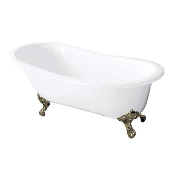 Aqua Eden 54 in. Cast Iron Slipper Clawfoot Bathtub in White with Feet in Brushed Nickel