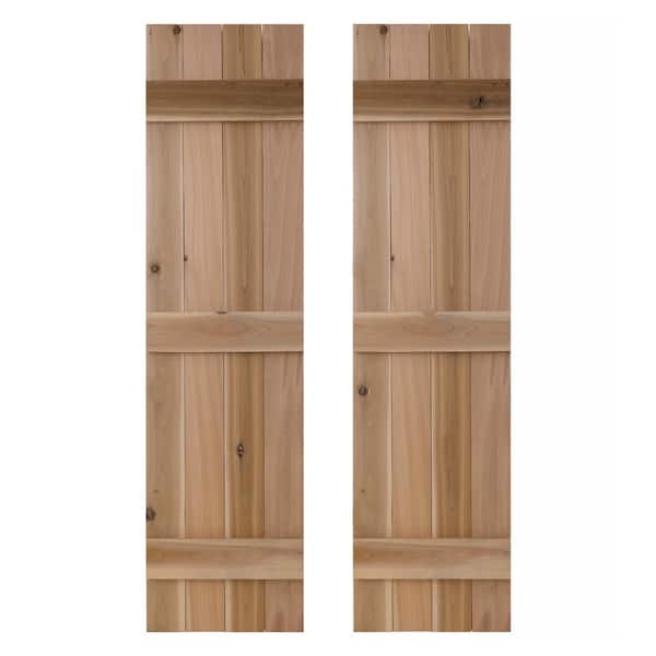 null 14 in. x 42 in. Traditional Wood Board and Batten Shutters Pair in Dirty Blonde