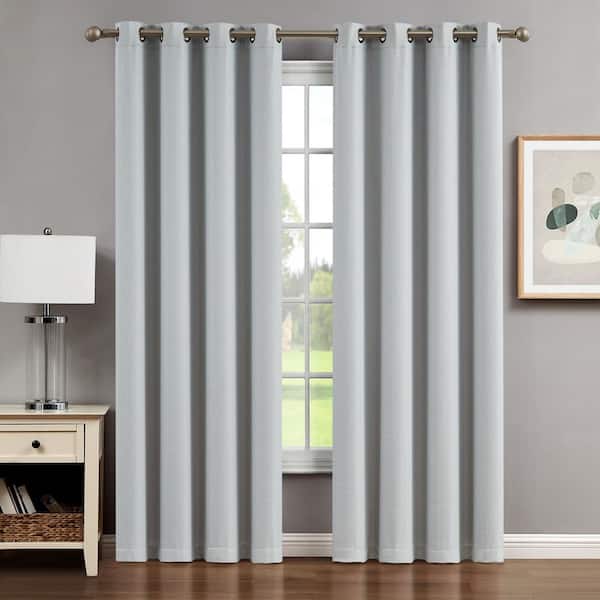 CREATIVE HOME IDEAS Chyna Gray Blackout Grommet Tiebacks Curtain 50 in. W x 96 in. L (2-Panels)
