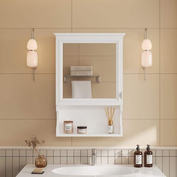 20 in. W x 28.74 in. H Rectangular Wood Medicine Cabinet with Mirror, Wall Mounted Mirror Cabinet with Adjustable Shelf