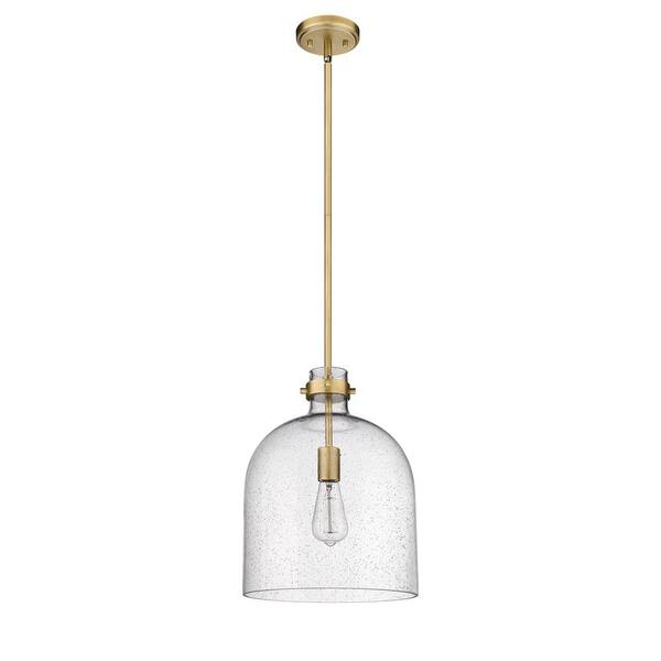 Unbranded - Pearson 12 in. 1-Light Rubbed Brass Pendant Light with Clear Seedy Glass Shade