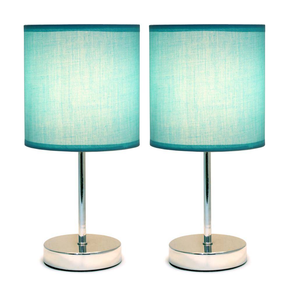 Blue Chrome Mini Table Lamp Set with Fabric Shades