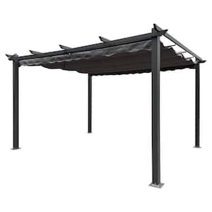 13 ft. x 9.8 ft. Gray Aluminum Outdoor Patio Retractable Pergola with Canopy Sunshelter