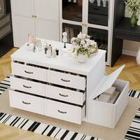 FUFU&GAGA White 12-Drawer 61.9 in. Dresser with Flip-Top Storage Bench, Gray Cushion, and Large Capacity for Closet Organization J-KF330162-01ab