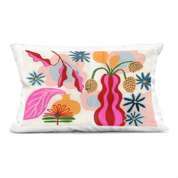 Eclectic Mod Flower Vases Multi-Color Abstract Polyester 14 in. X 20 in. Throw Pillow