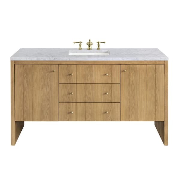 James Martin Vanities Hudson 60.0 in. W x 23.5 in. D x 34.2 in. H Bathroom Vanity in Light Natural Oak with Carrara Marble Marble Top