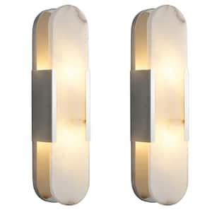 4.8 in. 2-Light Alabaster Silver Wall Sconce, Natural Marble Wall Light for Living Room, Dining Room, Bedroom (2-Sets)