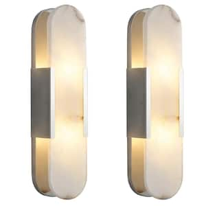 19.8 in. 2-Light Alabaster Silver Wall Sconce, Natural Marble Wall Light for Living Room, Dining Room, Bedroom (2-Sets)