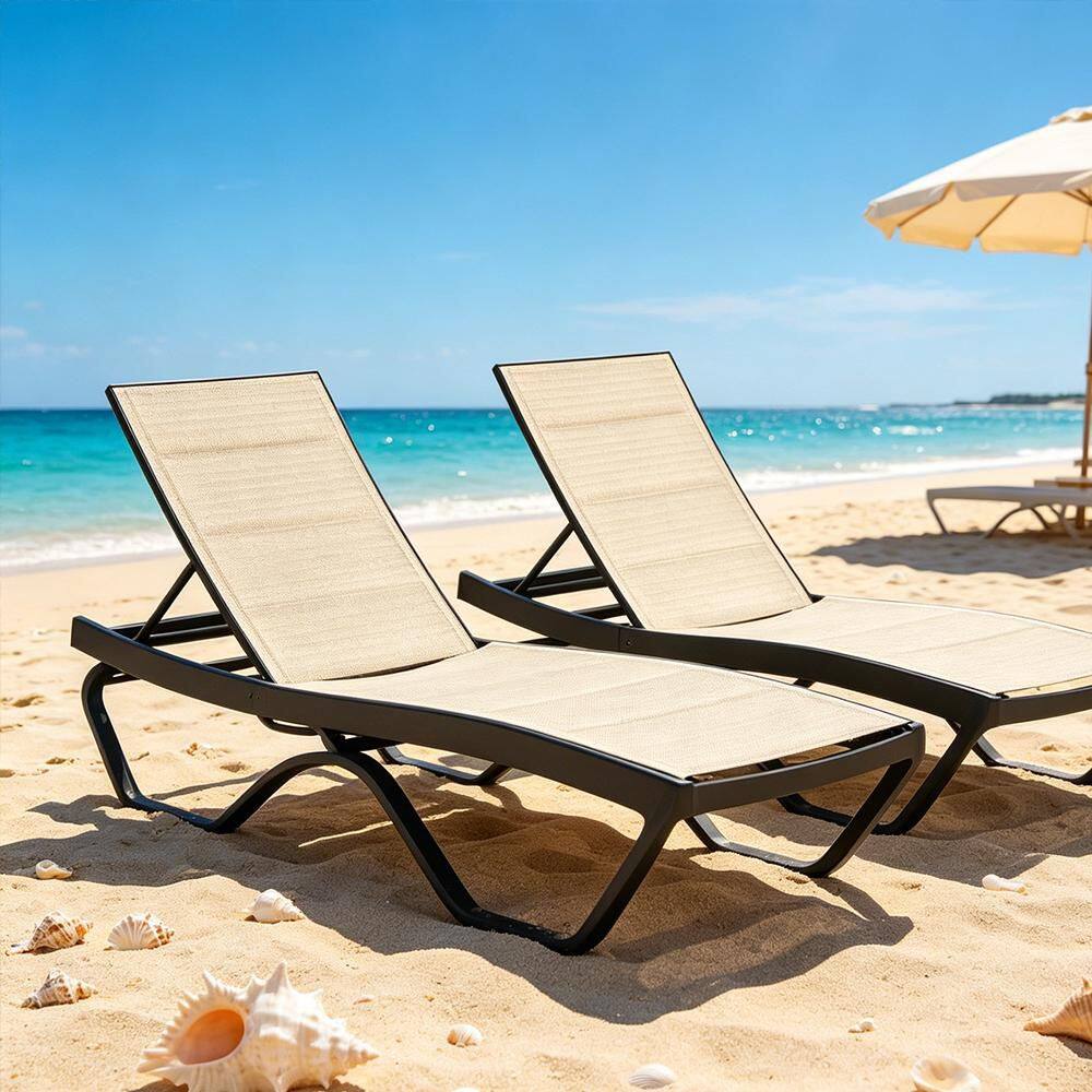 2-Piece White and Gray Plastic Outdoor Chaise Lounge Chairs Set