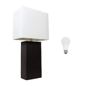 21 in. Black Modern Leather Wrapped Table Lamp, with LED Bulb Included