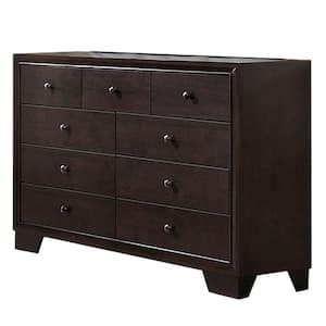 16 in. Brown 9-Drawer Wooden Dresser Without Mirror