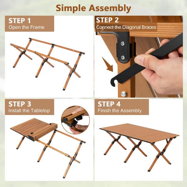 Costway 47 in. Natural Rectangle Folding Aluminum Camping Table