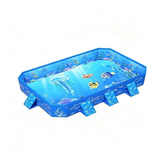 Pop-Up Foldable Kids Pool with Sun Canopy, non-inflatable toddler swimming tub for backyard & beach, size 53''×40''×33''