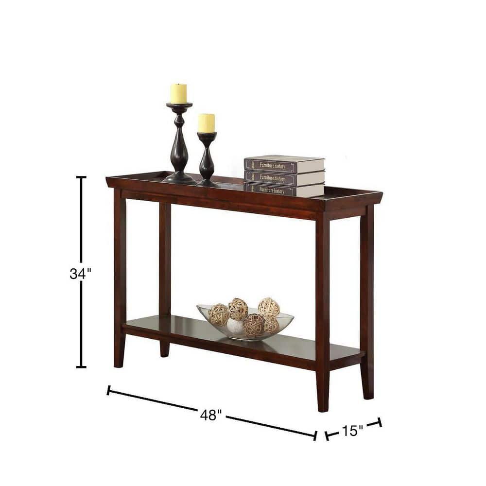 Espresso Rubberwood Console Table with Storage Shelf