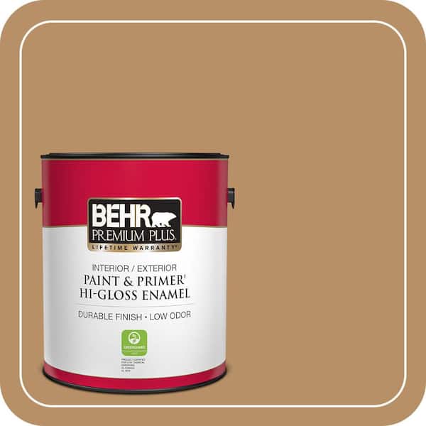 BEHR PREMIUM PLUS 1 gal. #S260-5 Almond Roca Hi-Gloss Enamel Interior/Exterior Paint & Primer