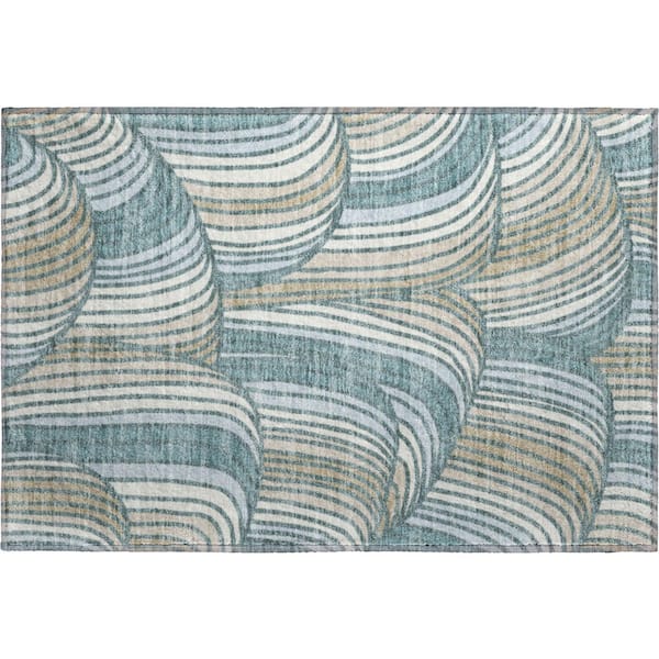 Mayfield Premium Machine Washable Abstract AMF2546 Teal 2 ft. x 3 ft. Accent Rug