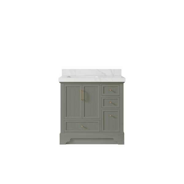 Willow Collections Alys 36 in. W x 22 in. D x 36 in. H Left Offset Single Sink Bath Vanity in Evergreen with 2 in. Calacatta Sienna qt Top