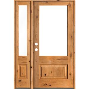 50 in. x 80 in. Farmhouse Knotty Alder Right-Hand/Inswing 3/4 Lite Clear Glass Clear Stain Wood Prehung Front Door