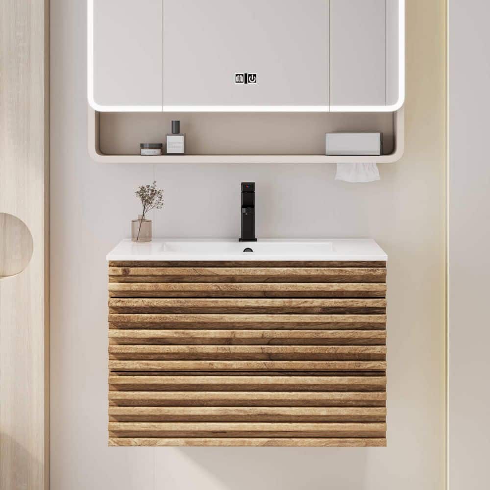 30 in. W x 18.3 in. D Single Sink Floating Oak Bath Vanity with White Integrated Advanced Composite Resin Top price history on PriceWatchPro