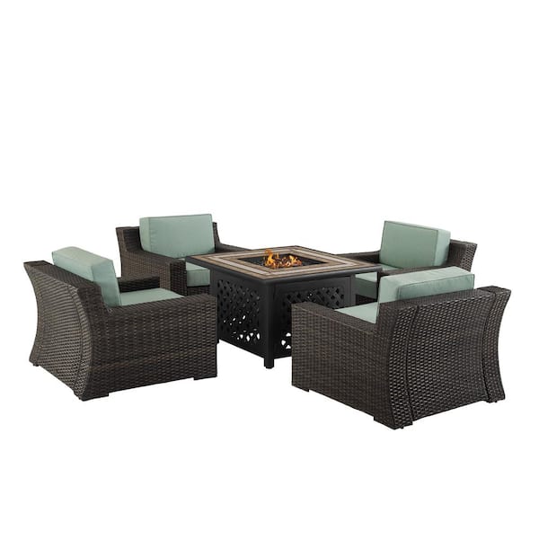 Wicker Patio Fire Pit Seating Set, Home Depot Fire Pit Table Set Clearance