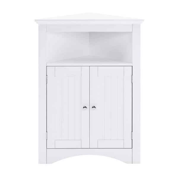 Unbranded 24 in. W x 12.2 in. D x 32.3 in. H White Linen Cabinet Bathroom Floor Corner Cabinet with Doors and Shelves