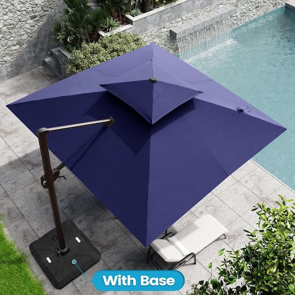 10 ft. x 10 ft. Double Top Cantilever Patio Umbrella in Navy Blue with 260 lbs. Base Stand