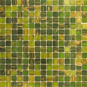 Mingles 12 in. x 12 in. Glossy Moss Green Glass Mosaic Wall and Floor Tile (20 sq. ft./case) (20-pack)