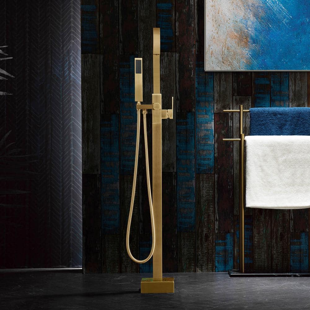 Brushed Gold Freestanding Tub Faucet with Hand Shower