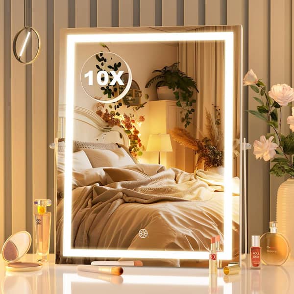 Vosuja 10.6 in. W x 13.8 in. H White LED Makeup Mirror with 10X Magnification, 3 Modes Light, Smart Touch Control Dimmable