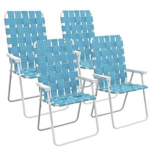 Set of 4 Metal Patio Folding Chairs, Classic Outdoor Camping Chairs, Portable Lawn Chairs with Armrests, Blue